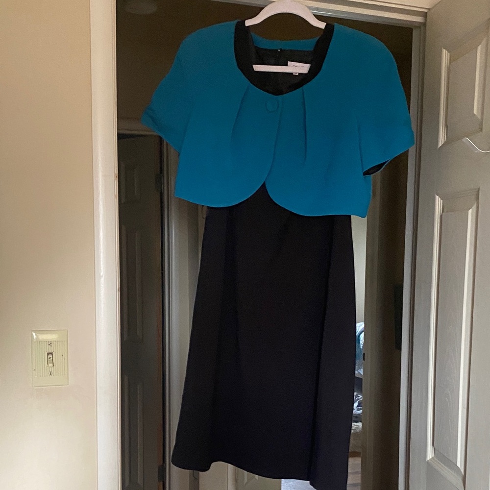 Calvin Klein Black Midi Dress with Teal Cropped Bolero